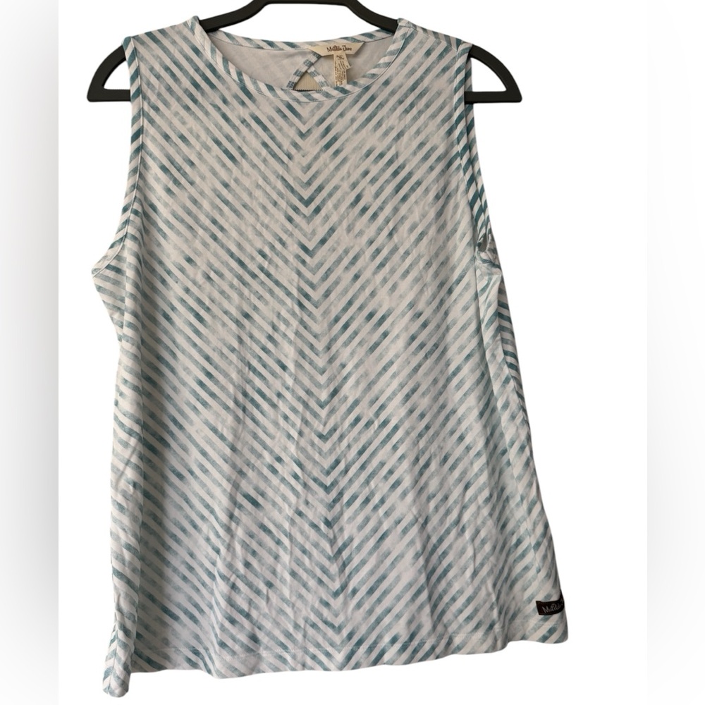 Matilda Jane Sleeveless Top Aqua Blue and White Size Medium